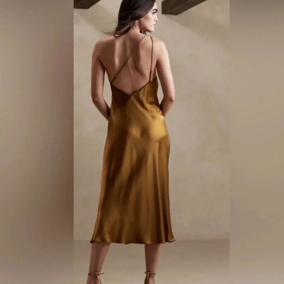 Banana Republic mustard yellow Divine silk one shoulder midi dress size small - Picture 2 of 8